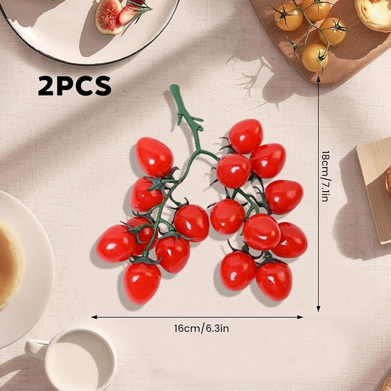 Artificial Tomato Decorations 2Pcs Red Fruit On Vine Photography Props Home Restaurant - Image 4